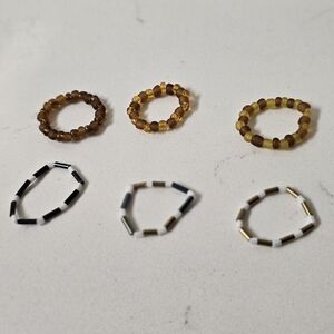 Stylish Beaded Ring Set in Brown and White